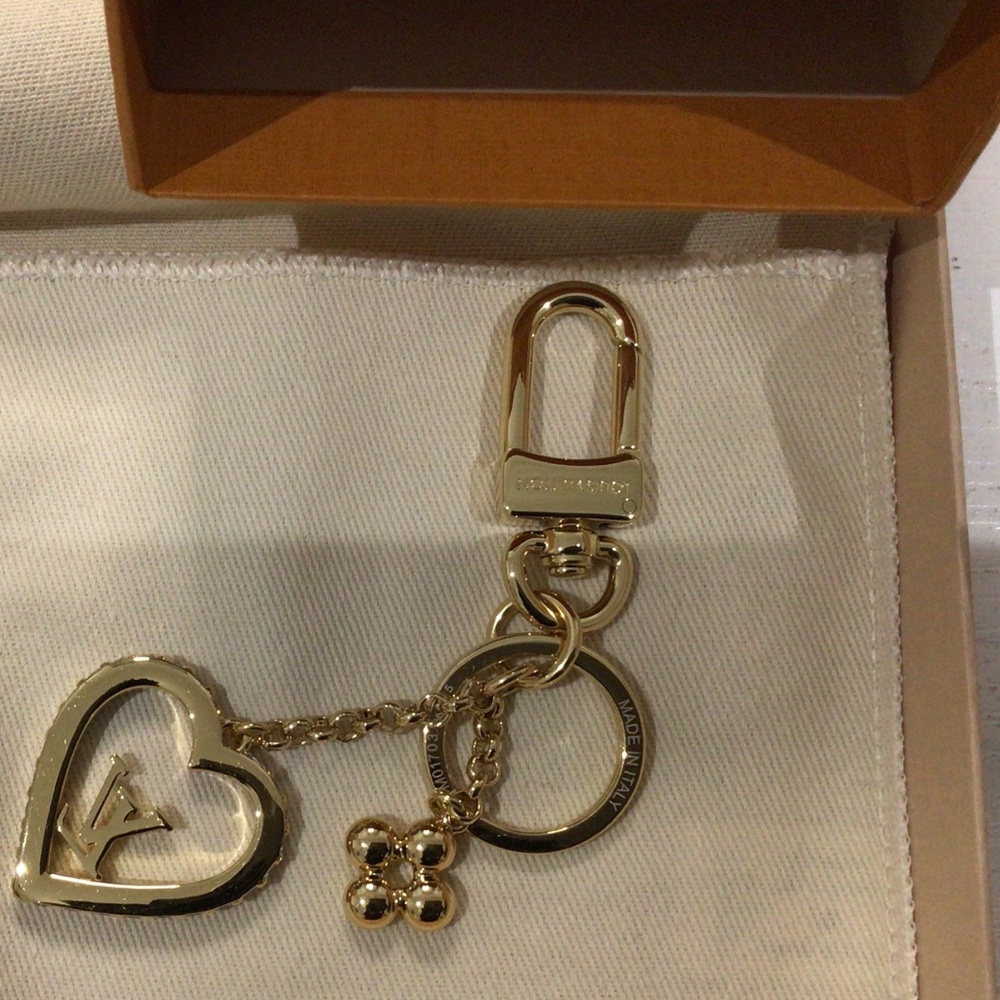 Louis Vuitton Gold Heart Keychain Charm with Logo Accent